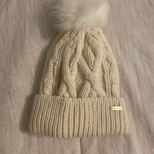White Cable Knit Beanie with Pom Pom